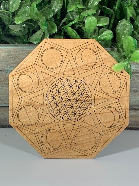 Wooden Moon Phase Crystal Grid